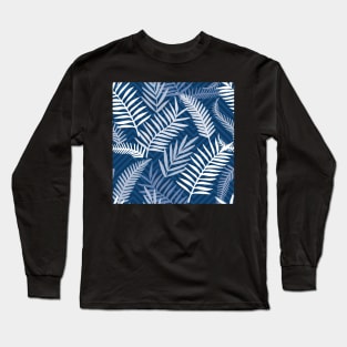 blue palm leaves on chevron Long Sleeve T-Shirt